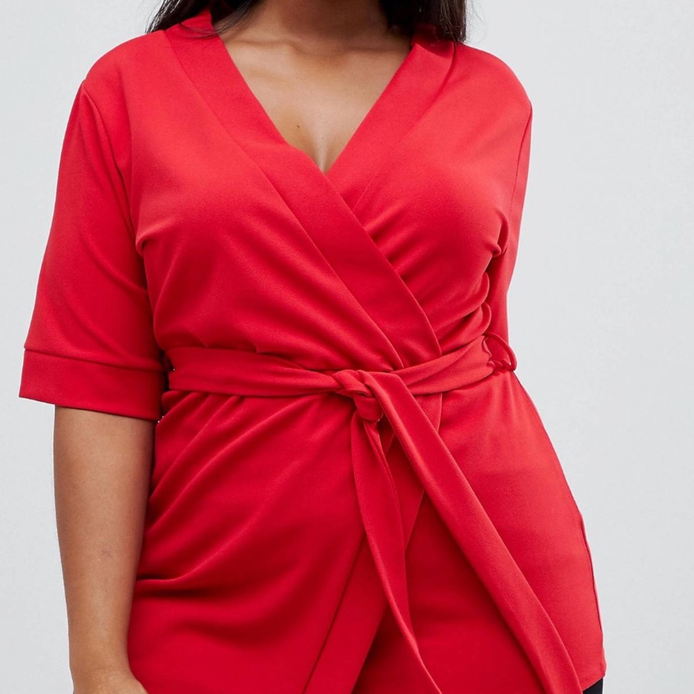 PRETTYLITTLETHING KIMONO SLEEVE TOP. RED 16